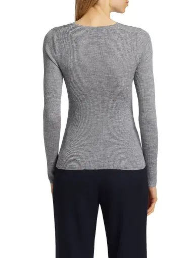 Nili Lotan Women's Klarise Wool-Silk Henley Sweater - Medium Grey Melange - Size XL | Thumbnail 5