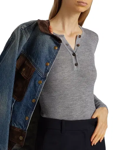 Nili Lotan Women's Klarise Wool-Silk Henley Sweater - Medium Grey Melange - Size XL | Thumbnail 6