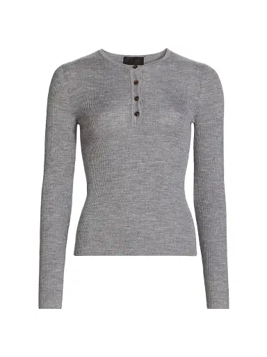 Nili Lotan Women's Klarise Wool-Silk Henley Sweater - Medium Grey Melange - Size XL | Thumbnail 1