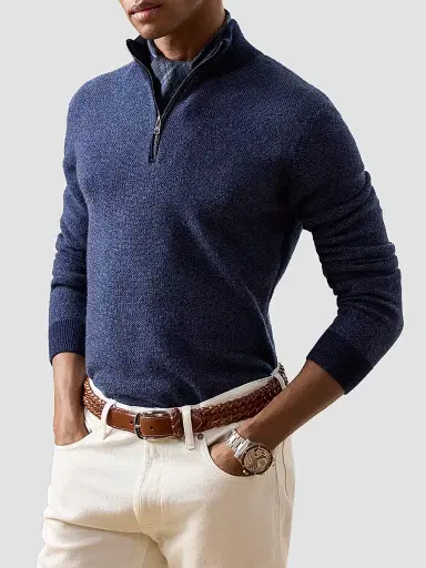 Ralph Lauren Purple Label Men's Cashmere Birdseye Half-Zip Sweater - Classic Chairman Navy - Size XXL | Thumbnail 4