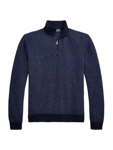 Ralph Lauren Purple Label Men's Cashmere Birdseye Half-Zip Sweater - Classic Chairman Navy - Size XXL | Thumbnail 1