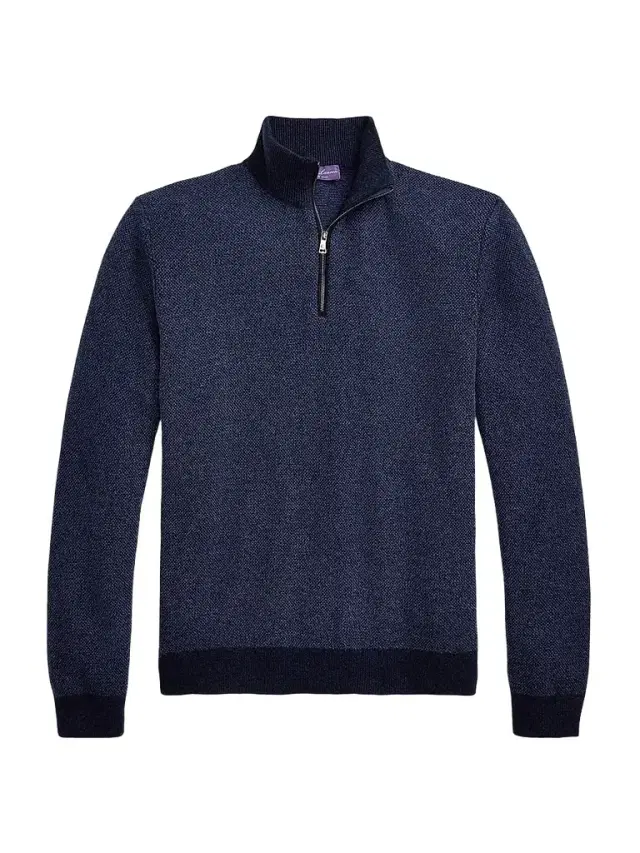 Men's Cashmere Birdseye Half-Zip Sweater - Classic Chairman Navy
