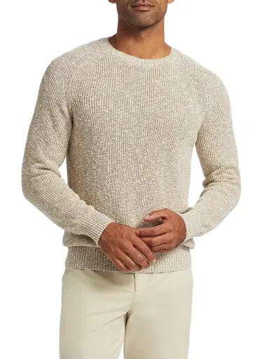 Saks Fifth Avenue Men's COLLECTION Cotton-Blend Rib-Knit Sweater - Beige | Thumbnail 3