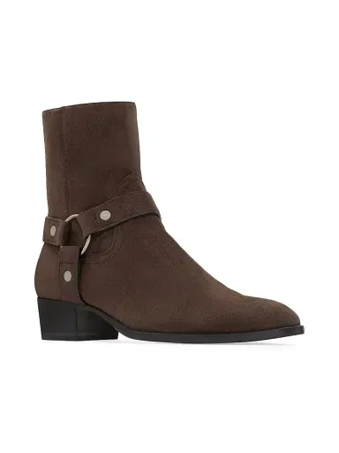 Saint Laurent Men's Wyatt Harness Boots in Suede - Dark Chocolate - Size 7 | Thumbnail 2
