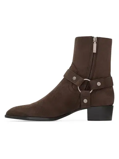 Saint Laurent Men's Wyatt Harness Boots in Suede - Dark Chocolate - Size 7 | Thumbnail 3