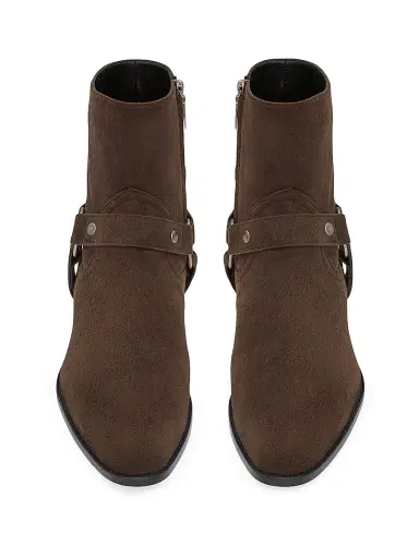 Saint Laurent Men's Wyatt Harness Boots in Suede - Dark Chocolate - Size 7 | Thumbnail 4