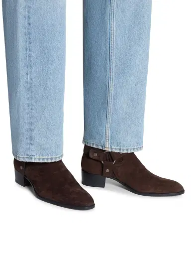 Saint Laurent Men's Wyatt Harness Boots in Suede - Dark Chocolate - Size 7 | Thumbnail 5
