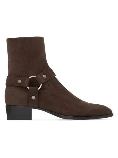 Saint Laurent Men's Wyatt Harness Boots in Suede - Dark Chocolate - Size 7 | Thumbnail 1