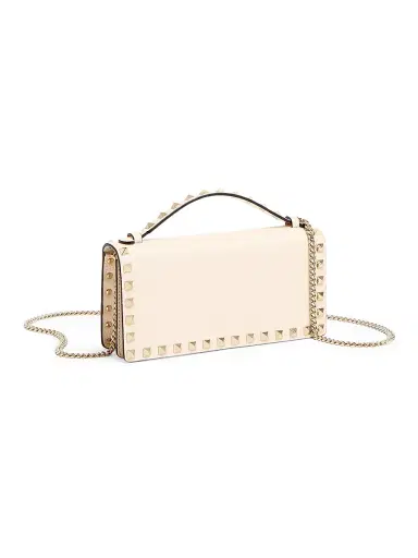 Valentino Garavani Women's Rockstud Wallet with Chain in Grainy Calfskin - Light Ivory | Thumbnail 2 Valentino Garavani Women's Rockstud Wallet with Chain in Grainy Calfskin - Light Ivory | Thumbnail 2