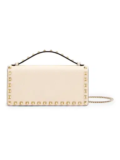 Valentino Garavani Women's Rockstud Wallet with Chain in Grainy Calfskin - Light Ivory | Thumbnail 1 Valentino Garavani Women's Rockstud Wallet with Chain in Grainy Calfskin - Light Ivory | Thumbnail 1