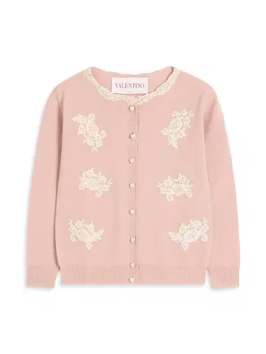 Valentino Garavani Women's Embroidered Cardigan with Lace Inserts - Rose Mist Ivory - Size XS | Thumbnail 1