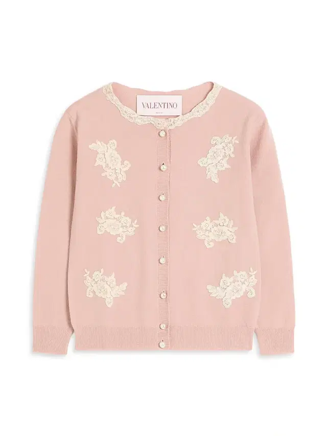 Valentino Garavani Women's Embroidered Cardigan with Lace Inserts - Rose Mist