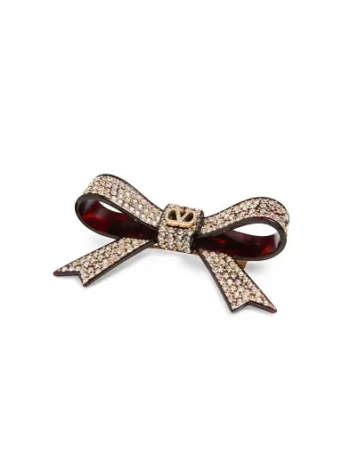 Valentino Garavani Women's VLogo Signature Hair Clip in Resin, Metal and Crystals - Brown | Thumbnail 2 Valentino Garavani Women's VLogo Signature Hair Clip in Resin, Metal and Crystals - Brown | Thumbnail 2