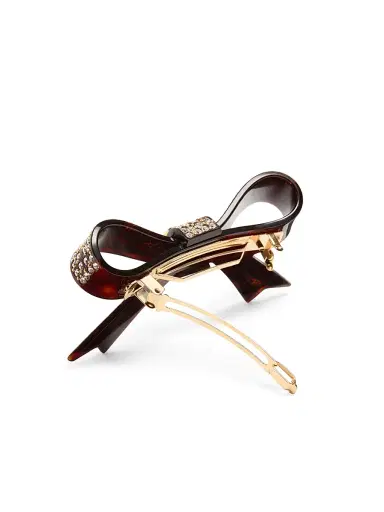 Valentino Garavani Women's VLogo Signature Hair Clip in Resin, Metal and Crystals - Brown | Thumbnail 4 Valentino Garavani Women's VLogo Signature Hair Clip in Resin, Metal and Crystals - Brown | Thumbnail 4