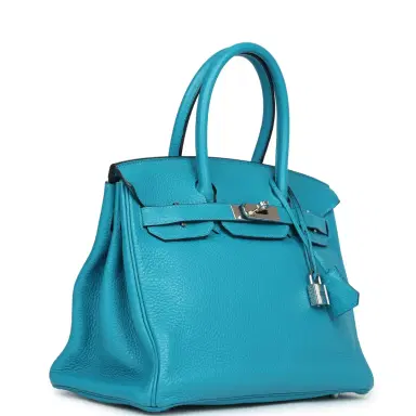 HERMÈS Pre-owned Hermes Birkin 30 Turquoise Clemence Palladium Hardware | Thumbnail 2