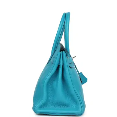 HERMÈS Pre-owned Hermes Birkin 30 Turquoise Clemence Palladium Hardware | Thumbnail 3