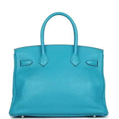 HERMÈS Pre-owned Hermes Birkin 30 Turquoise Clemence Palladium Hardware | Thumbnail 4