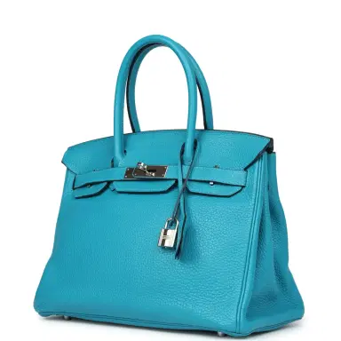 HERMÈS Pre-owned Hermes Birkin 30 Turquoise Clemence Palladium Hardware | Thumbnail 5