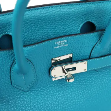 HERMÈS Pre-owned Hermes Birkin 30 Turquoise Clemence Palladium Hardware | Thumbnail 7