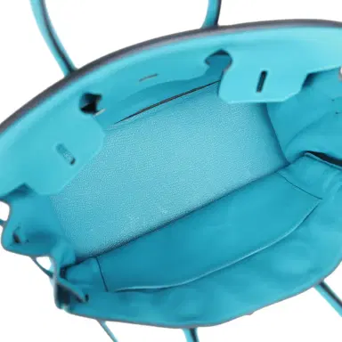 HERMÈS Pre-owned Hermes Birkin 30 Turquoise Clemence Palladium Hardware | Thumbnail 8