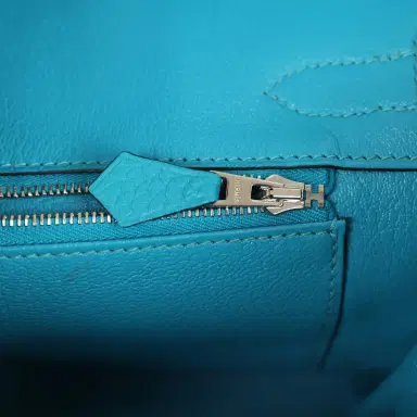 HERMÈS Pre-owned Hermes Birkin 30 Turquoise Clemence Palladium Hardware | Thumbnail 9