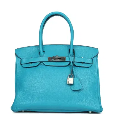 HERMÈS Pre-owned Hermes Birkin 30 Turquoise Clemence Palladium Hardware | Thumbnail 1
