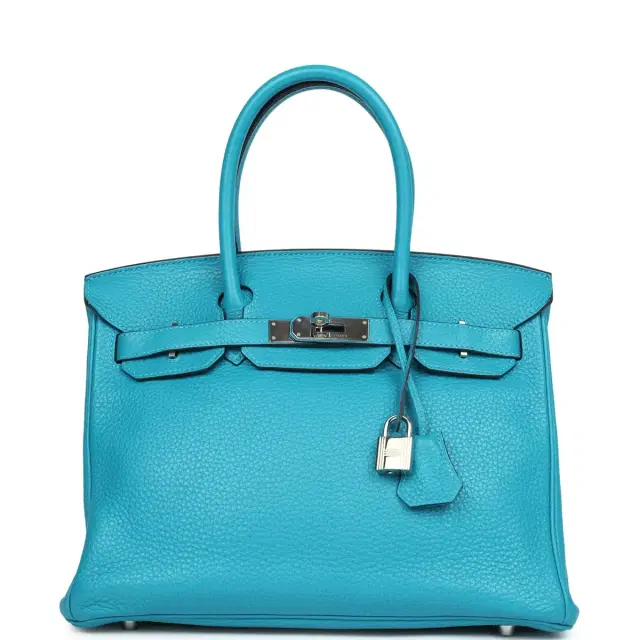 hermes Pre-owned Hermes Birkin 30 Turquoise Clemence Palladium Hardware