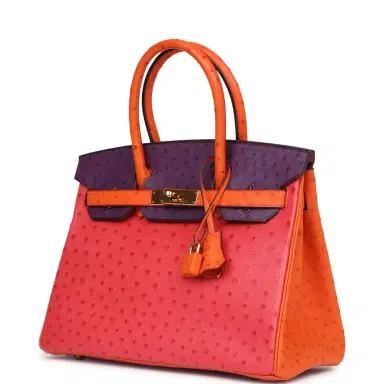 HERMÈS Pre-owned Hermes Special Order (HSS) Birkin 30 Tangerine, Violet and Bougainvillea Ostrich Gold Hardware | Thumbnail 5 HERMÈS Pre-owned Hermes Special Order (HSS) Birkin 30 Tangerine, Violet and Bougainvillea Ostrich Gold Hardware | Thumbnail 5