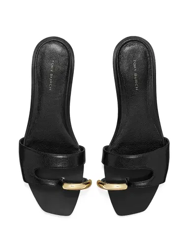Tory Burch Women's Pierced Leather Slide Sandals - Perfect Black - Size 9.5 | Thumbnail 3