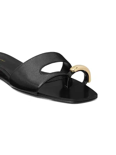 Tory Burch Women's Pierced Leather Slide Sandals - Perfect Black - Size 9.5 | Thumbnail 4