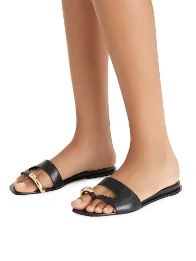 Tory Burch Women's Pierced Leather Slide Sandals - Perfect Black - Size 9.5 | Thumbnail 5