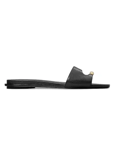 Tory Burch Women's Pierced Leather Slide Sandals - Perfect Black - Size 9.5 | Thumbnail 1