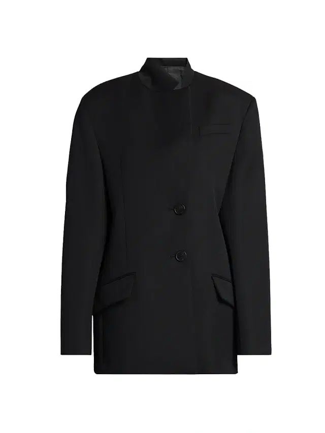 Women's Wool Oversized Single-Breasted Blazer - Black