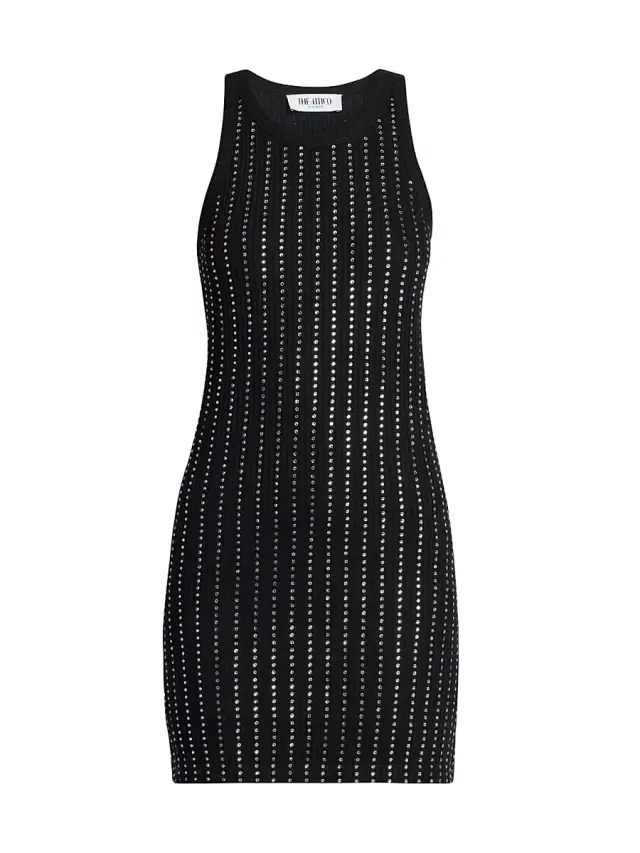 The Attico Women's Crystal-Embellished Cotton Minidress - Black