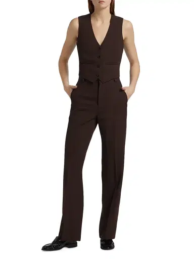WARDROBE.NYC Women's Virgin Wool Cropped Vest - Dark Brown | Thumbnail 2