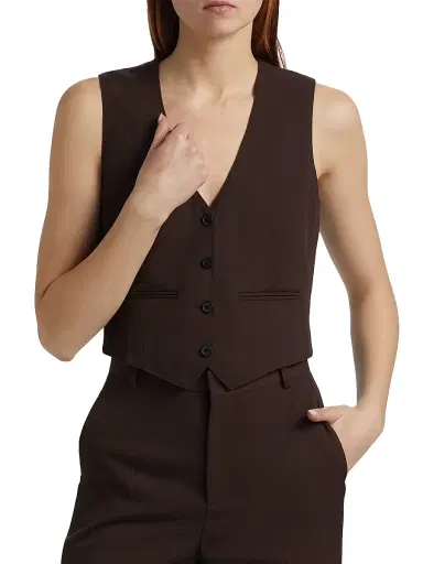 WARDROBE.NYC Women's Virgin Wool Cropped Vest - Dark Brown | Thumbnail 3