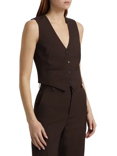WARDROBE.NYC Women's Virgin Wool Cropped Vest - Dark Brown | Thumbnail 4
