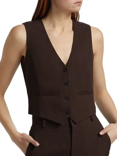 WARDROBE.NYC Women's Virgin Wool Cropped Vest - Dark Brown | Thumbnail 6