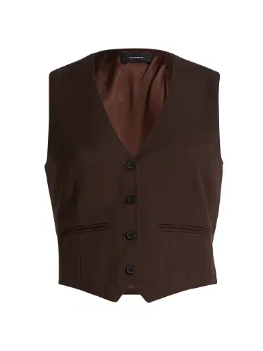 WARDROBE.NYC Women's Virgin Wool Cropped Vest - Dark Brown | Thumbnail 1