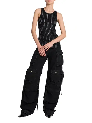 The Attico Women's Cotton Wide-Leg Cargo Pants - Black | Thumbnail 2 The Attico Women's Cotton Wide-Leg Cargo Pants - Black | Thumbnail 2