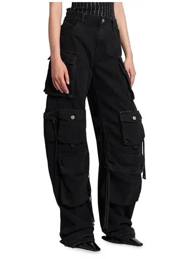 The Attico Women's Cotton Wide-Leg Cargo Pants - Black | Thumbnail 4 The Attico Women's Cotton Wide-Leg Cargo Pants - Black | Thumbnail 4