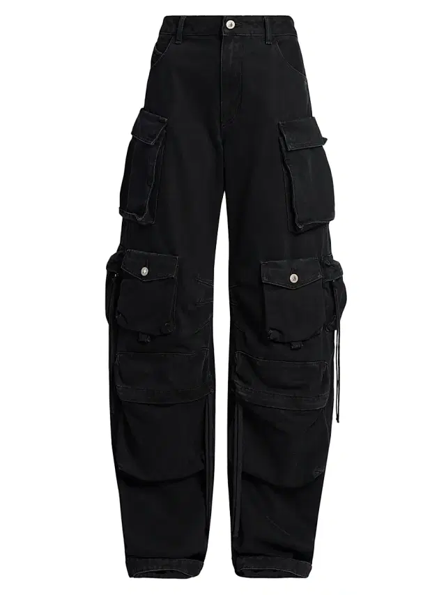 Women's Cotton Wide-Leg Cargo Pants - Black