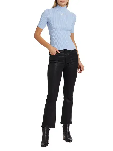 Courrèges Women's Reedition Rib-Knit Blouse - Sky | Thumbnail 2 Courrèges Women's Reedition Rib-Knit Blouse - Sky | Thumbnail 2