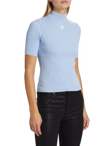 Courrèges Women's Reedition Rib-Knit Blouse - Sky | Thumbnail 4 Courrèges Women's Reedition Rib-Knit Blouse - Sky | Thumbnail 4