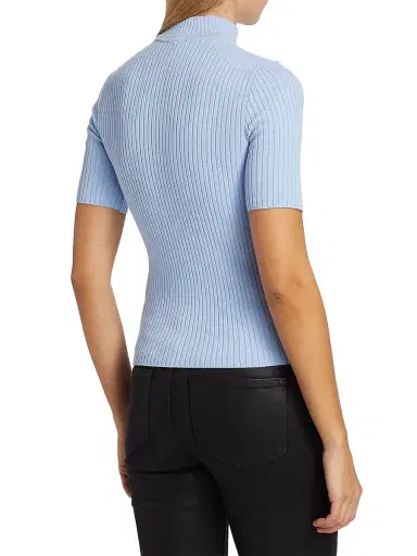 Courrèges Women's Reedition Rib-Knit Blouse - Sky | Thumbnail 5 Courrèges Women's Reedition Rib-Knit Blouse - Sky | Thumbnail 5