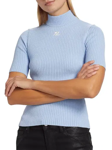 Courrèges Women's Reedition Rib-Knit Blouse - Sky | Thumbnail 6 Courrèges Women's Reedition Rib-Knit Blouse - Sky | Thumbnail 6
