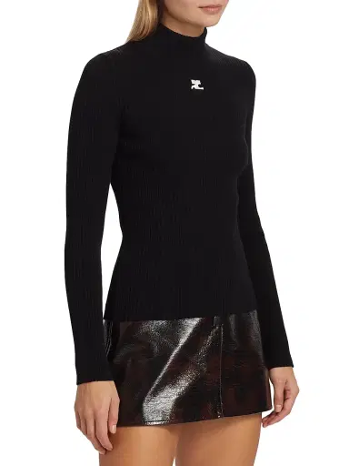 Courrèges Women's Re-Edition Rib-Knit Turtleneck Top - Black | Thumbnail 4