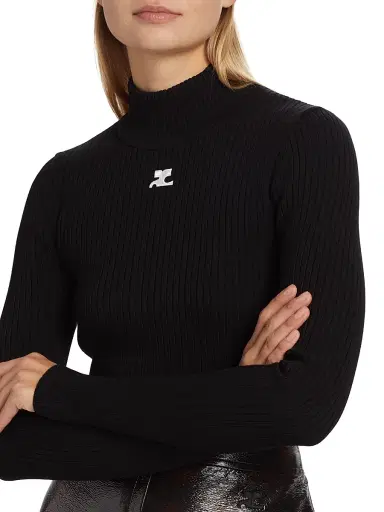 Courrèges Women's Re-Edition Rib-Knit Turtleneck Top - Black | Thumbnail 6