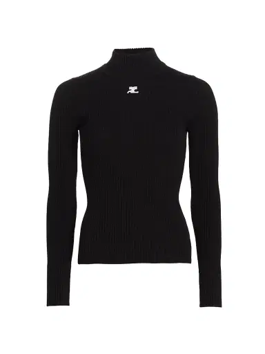 Courrèges Women's Re-Edition Rib-Knit Turtleneck Top - Black | Thumbnail 1