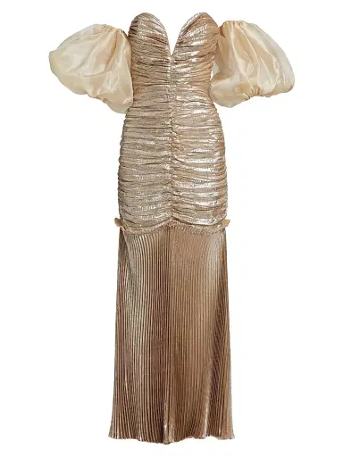 L'Idée Women's La Fete Parlour Metallic Ruched Balloon-Sleeve Gown | Thumbnail 1